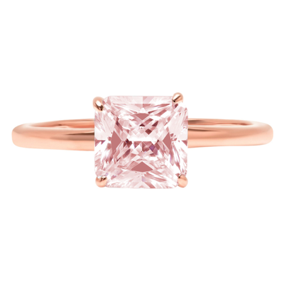 Pre-owned Pucci 2ct Asscher Designer Statement Bridal Classic Pink Vvs1 Cz Ring 14k Rose Gold