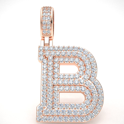 Pre-owned Jewelwesell Letter 'b' Pendant Charm 10k Gold Round Diamond 1.5" 3d Varsity Initial 2.60ct