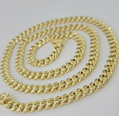 Pre-owned My Elite Jeweler Real Gold Miami Cuban Chain Necklace 7mm 22 Inch Lobster ,men's 10kt Yellow Gold