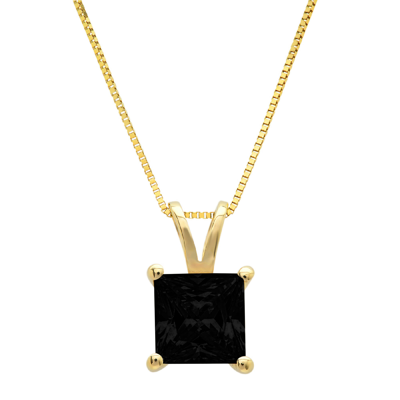 Pre-owned Pucci 3.0 Princess Cut Natural Onyx Pendant Necklace 16" Chain Solid 14k Yellow Gold In D