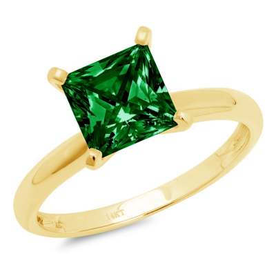 Pre-owned Pucci 0.50 Ct Princess Cut Simulated Emerald Stone Bridal Promise Ring 14k Yellow Gold In Green