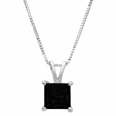 Pre-owned Pucci 3.0 Princess Cut Natural Onyx Pendant Necklace 18" Chain Solid 14k White Gold In D