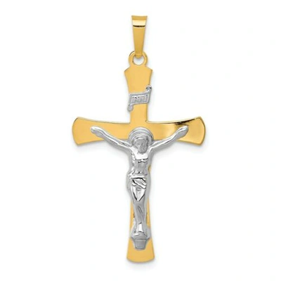 Pre-owned Accessories & Jewelry 14k Yellow And White Gold Solid Polished Casted Hollow Inri Crucifix Charm