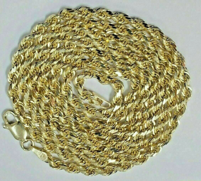 Pre-owned My Elite Jeweler 14k Yellow Gold Solid Chain Necklace 18"-28" 3mm Diamond Cut Real 14kt Men Women