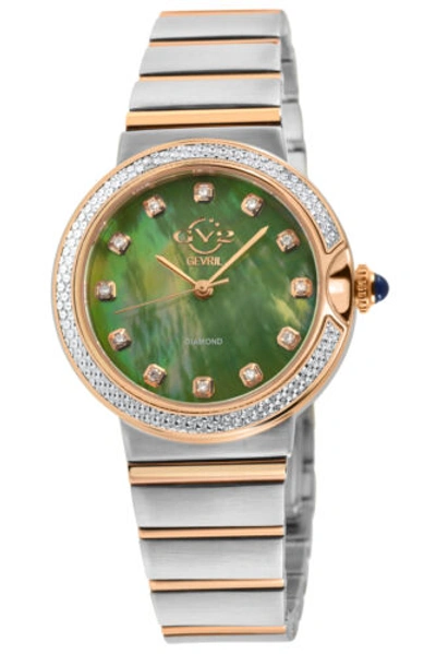 Pre-owned Gv2 By Gevril Womens 12448b Sorrento Diamond Green Mop Dial Swiss Two Tone Watch