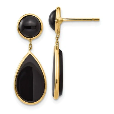 Pre-owned Goldia 14k Onyx Teardrop Dangle Post Earrings In Yellow