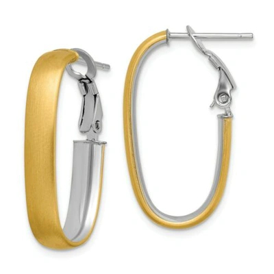 Pre-owned Accessories & Jewelry Italian 14k Two Tone Gold Small 5mm X 29mm Satin Finish Omega Oval Hoop Earrings In Yellow