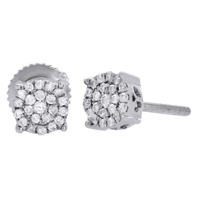 Pre-owned Jfl Diamonds & Timepieces 10k White Gold Diamond Circle Flower Studs Cluster Mini 5.35mm Earrings 0.13 Ct.