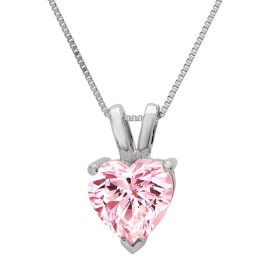 Pre-owned Pucci 2.0 Ct Heart Cut Cz Pink Pendant Necklace 18" Chain Box Real 14k White Gold