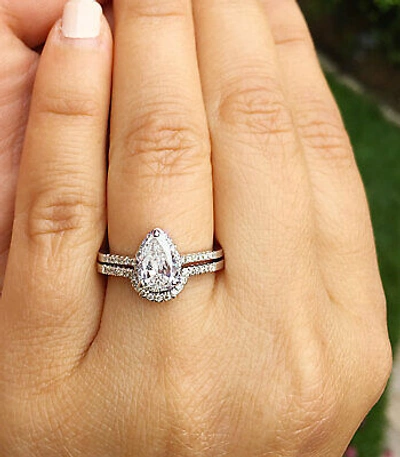 Pre-owned Knr Gia Certified 14k Solid White Gold Pear Cut Diamond Engagement Rings 1.40ctw