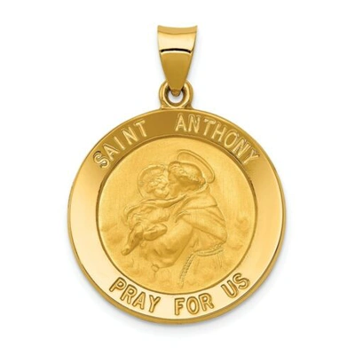 Pre-owned Goldia 14k Yellow Gold Polished & Satin Finish Saint Anthony Pray For Us Medal Pendant