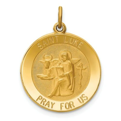Pre-owned Goldia 14k Yellow Gold Polished Saint Luke "pray For Us" Religious Medal Pendant