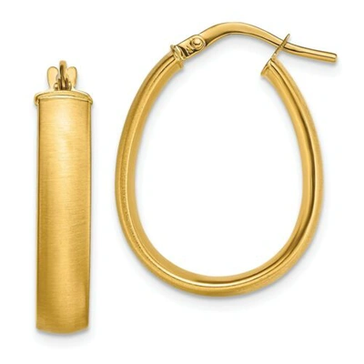 Pre-owned Accessories & Jewelry Italian 14k Yellow Gold Small 4.85mm X 23mm Satin Finish Teardrop Hoop Earrings