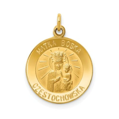 Pre-owned Goldia 14k Yellow Gold Solid & Satin Finish Small Matka Boska Medal Disc Charm