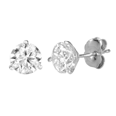 Pre-owned Morris 1.00 Carat Natural Diamond Martini 3 Prong Stud Earrings Si 14k White Gold