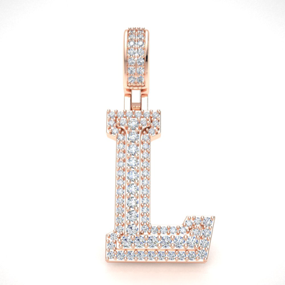 Pre-owned Jewelwesell 0.84ct Round Diamond 1" 3d Varsity Initial Letter 'l' Pendant Charm 14k Gold