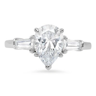 Pre-owned Pucci 2.5 Pear Baguette 3stone Synthetic Moissanite Bridal Statement Ring 14k Gold In White/colorless