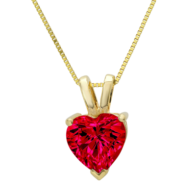 Pre-owned Pucci 2 Ct Heart Cut Simulated Ruby Pendant Necklace 18" Chain Solid 14k Yellow Gold In D