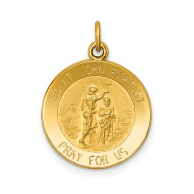 Pre-owned Goldia 14k Yellow Gold Solid & Satin Finish Engravable Saint John Baptist Medal Charm