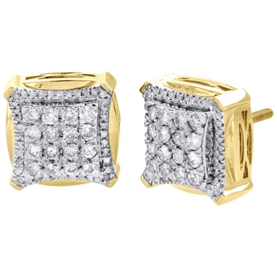 Pre-owned Jfl Diamonds & Timepieces 10k Yellow Gold Diamond Tier Double Halo Frame Studs Square Pave Earring 0.99 Ct In White