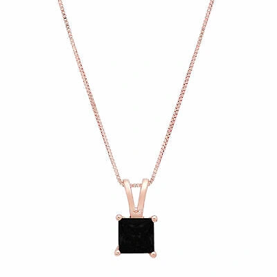 Pre-owned Pucci 3ct Princess Cut Natural Onyx Pendant Necklace 18" Chain Solid 14k Pink Gold