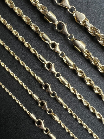 Pre-owned Harlembling Men's Women's Real 10k Yellow Gold Solid Rope Chain Necklace 1.5mm-6mm