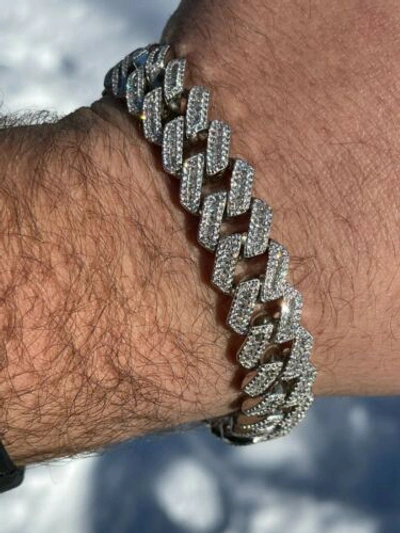 Pre-owned Harlembling Mens Solid 925 Sterling Silver Baguette Prong Miami Cuban Bracelet Iced Cz