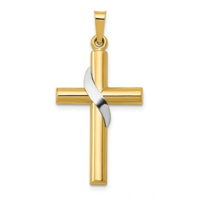 Pre-owned Accessories & Jewelry 14k Yellow & White Gold Polished Hollow Latin Cross Christianity Religious Charm