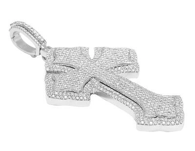 Pre-owned Jewelry Unlimited 10k White Gold Real Diamond Designer Gothic Cross Pendant 9.3ct 3.75"