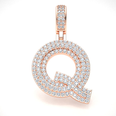 Pre-owned Jewelwesell 2.20ct Round Diamond 1" 3d Varsity Initial Letter 'q' Pendant Necklace 10k Gold