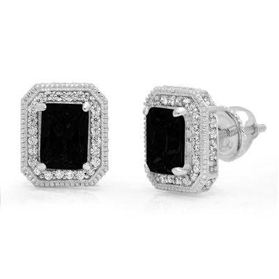Pre-owned Pucci 3.98 Emerald Round Cut Halo Classic Stud Natural Onyx Earrings 14k White Gold In D
