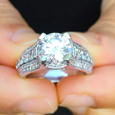 Pre-owned Knr Gia Certified 14k Solid White Gold Round Cut Diamond Engagement Rings 2.70ctw