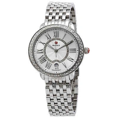 Pre-owned Michele Serein White Sunray Dial Diamond Ladies Watch Mww21b000143