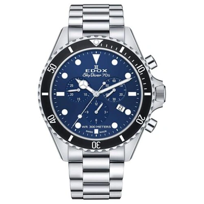 Pre-owned Edox 10238 3nm Bui Men's Skydiver Blue Quartz Watch