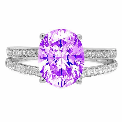 Pre-owned Pucci 3.12 Oval Split Shank Real Amethyst Classic Bridal Statement Ring 14k White Gold In Purple