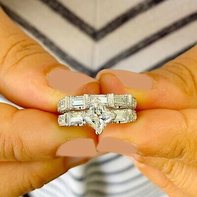 Pre-owned Knr Gia Certified 14k Solid White Gold Princess Cut Diamond Engagement Ring 2.20ctw
