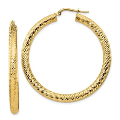 Pre-owned Accessories & Jewelry Italian 14k Yellow Gold 4mm X 46mm Medium Diamond Cut Swirling Hoop Earrings