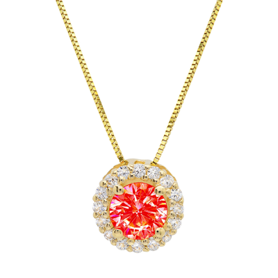 Pre-owned Pucci 1.3ct Round Cut Cz Halo Red Pendant Necklace 18" Chain Real 14k Yellow Gold