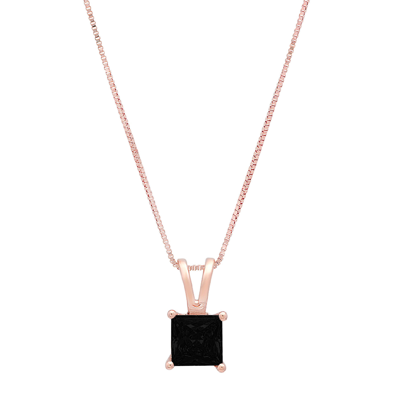 Pre-owned Pucci 2ct Princess Cut Natural Onyx Pendant Necklace 18" Chain Solid 14k Pink Gold