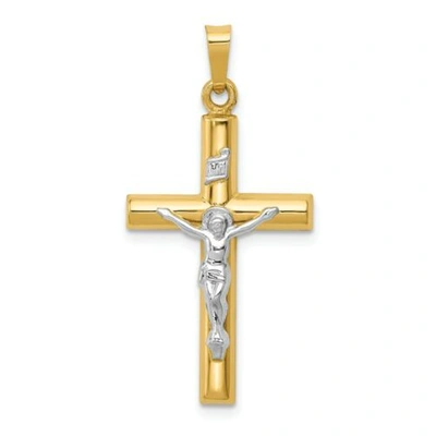 Pre-owned Accessories & Jewelry 14k Yellow And White Gold Solid Polished Hollow Inri Crucifix Pendant