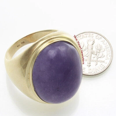 Pre-owned Handmade 14kt Solid Yellow Gold 17x21mm Cabochon Lavender Jade Solitaire Men's Ring Tpj