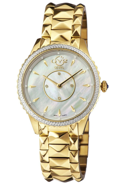 Pre-owned Gv2 By Gevril Women's 11702 Siena Diamonds Ip Gold Ip Steel Swiss Quartz Watch