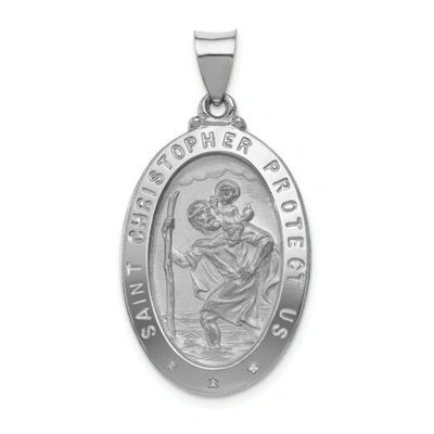 Pre-owned Goldia 14k White Gold Satin & Polished St. Christopher Protect Us Medal Oval Pendant