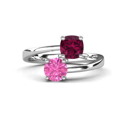Pre-owned Trijewels Rhodolite Garnet & Lab Created Pink Sapphire Promise Ring 14k Gold Jp:317349 In Red-violet