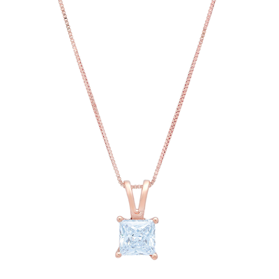 Pre-owned Pucci 2ct Princess Cut Sky Blue Topaz Pendant Necklace 18" Chain Real 14k Pink Gold