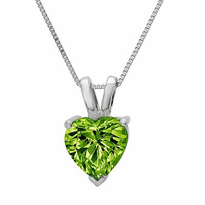 Pre-owned Pucci 2ct Heart Classic Vvs1 Peridot Pendant Gift 16 Box Chain 14k White Solid Gold In Green