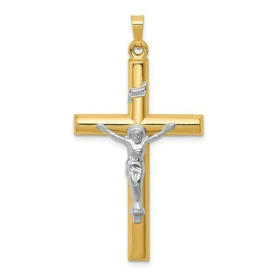 Pre-owned Goldia 14k Yellow And White Gold Solid Polished Hollow Inri Crucifix Pendant