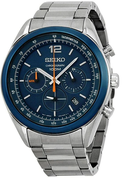Pre-owned Seiko Chronograph Quartz 100m Stainless Steel Men's Watch Ssb091p1