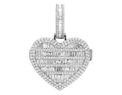 Pre-owned Jewelry Unlimited 10k White Gold Baguette 2 1/2 Ct Real Diamond Heart Memory Locket 1.5" Pendant In G-h
