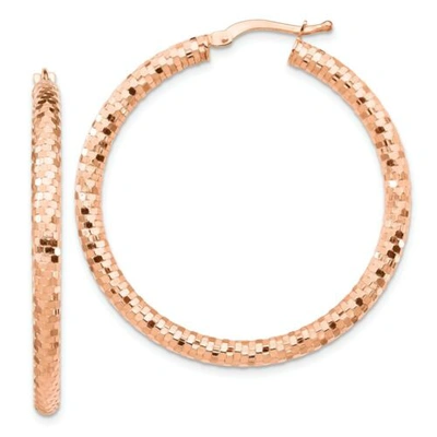 Pre-owned Accessories & Jewelry Italian 14k Rose Gold 3mm X 30mm Diamond Cut Textured Small Hoop Earrings